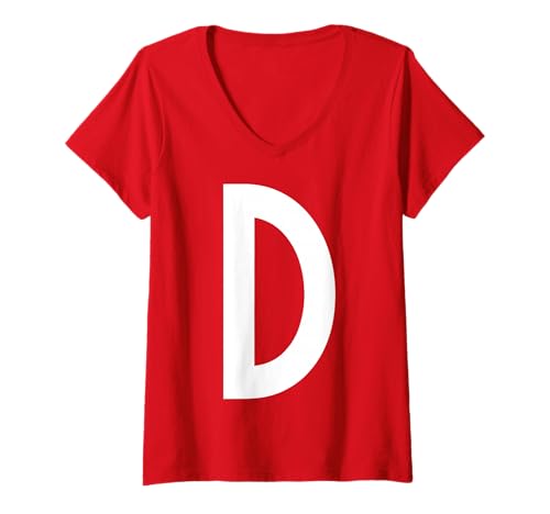 Damen Brief D Funny Group Matching Weihnachtskostüm 2025 Familie T-Shirt mit V-Ausschnitt von Passende Familiengruppe Alphabet für Weihnachts -T