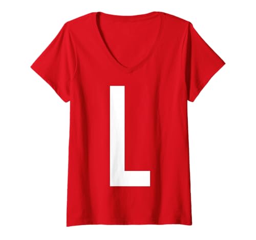 Damen Brief l Lustiger Gruppenübereinstimmung Weihnachtskostüm T-Shirt mit V-Ausschnitt von Passende Familiengruppe Alphabet für Weihnachts -T