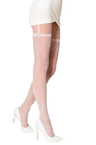 Damen dessous Strumpfhose in weiß mit Straps Muster transparent gemustert 20 den 3/4 von Passion Dessous
