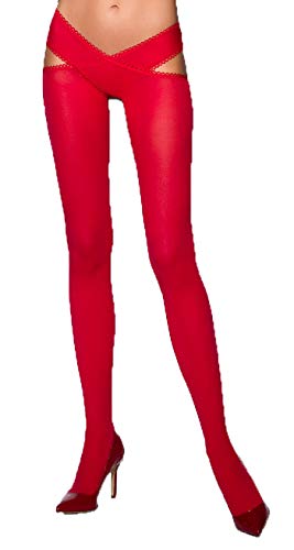 Frauen Dessous Strumpfhose in rot mit elatischen Bund aus zwei Bänder erotisch 3/4 von Passion Dessous