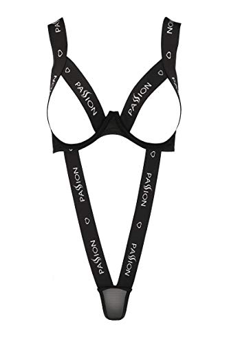 Knapper offener Damen Dessous String Body brustfrei in schwarz aus Netzmaterial und Gummi Bänder offen S/M von Passion Dessous