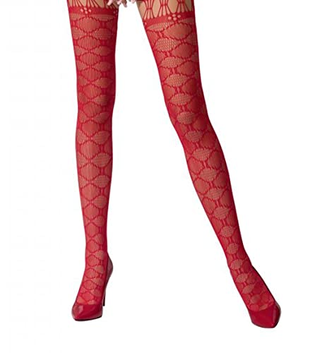 Passion Dessous Frauen ouvert Straps Strumpfhose im Schritt offen mit Muster erotisch Strapsgürtel und Stockings OneSize rot von Passion Dessous