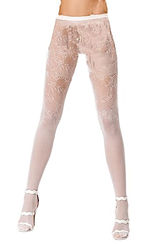 Passion Dessous Frauen ouvert Straps Strumpfhose im Schritt offen mit Muster erotisch Strapsgürtel und Stockings OneSize weiß von Passion Dessous