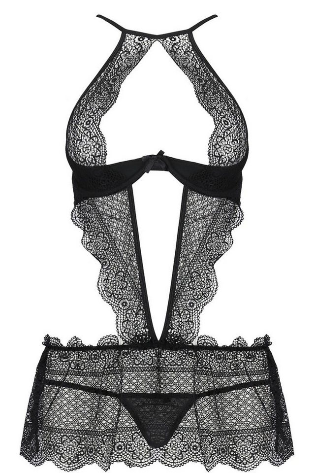 Passion Dessous Negligé Schwarzes Frauen Dessous Chemise transparent aus Spitze mit Bügel Cups von Passion Dessous