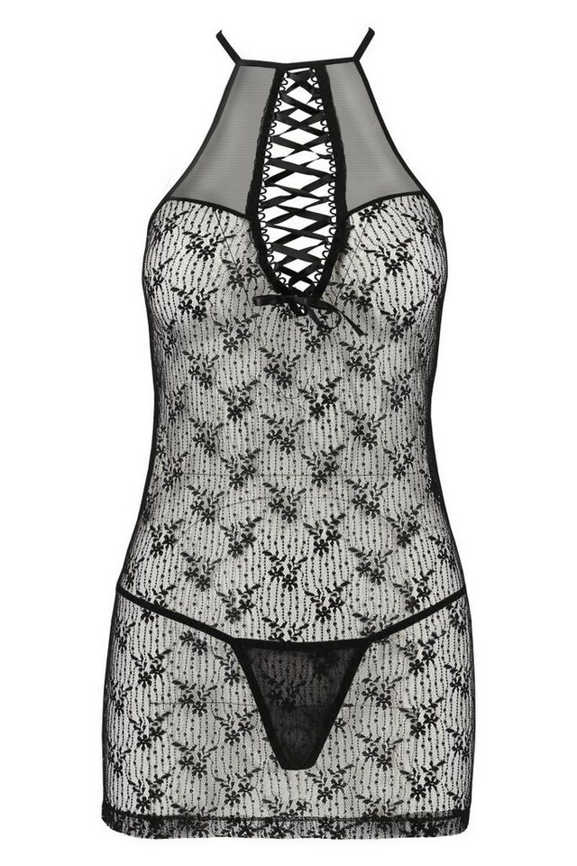 Passion Dessous Negligé Schwarzes transparentes Frauen Dessous Set Chemise und String mit Schn von Passion Dessous