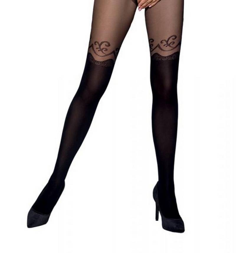 Passion Dessous Ouvert Strumpfhose Damen Dessous ouvert Strumpfhose schwarz mit Overknee-Look und Muster von Passion Dessous