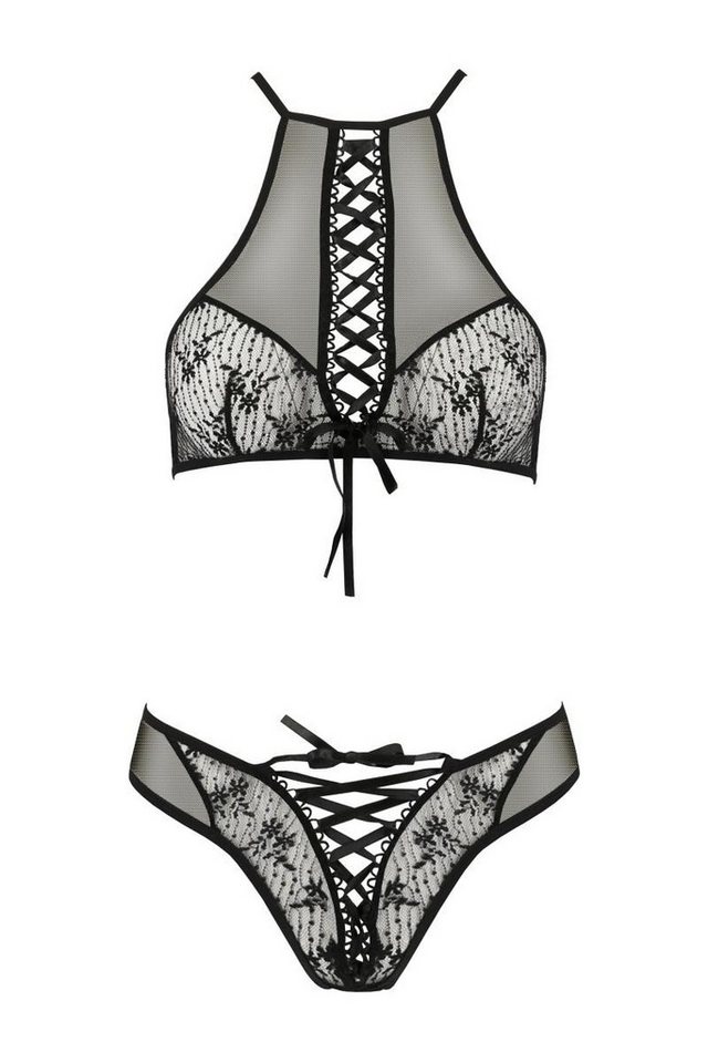 Passion Dessous Set: Dekolleté-BH Schwarzes transparentes Frauen Dessous Set BH mit Bügelcups und Slip m von Passion Dessous