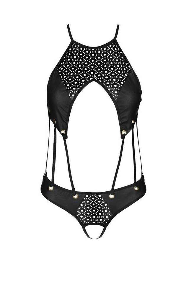 Passion Dessous Stringbody Schwarzer Dessous Body ouvert schwarz aus Kunstleder mit Gummibänder e von Passion Dessous