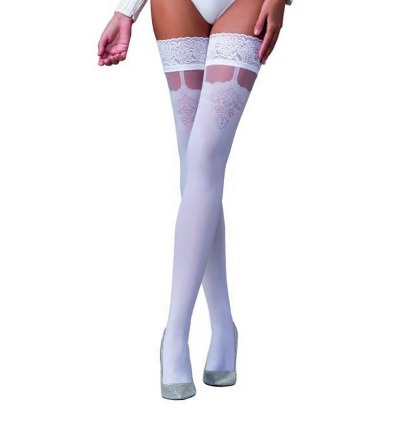 Passion Dessous Strümpfe Halterlose blickdichte Damen Dessous Strümpfe weiß mit breiter Spitze von Passion Dessous