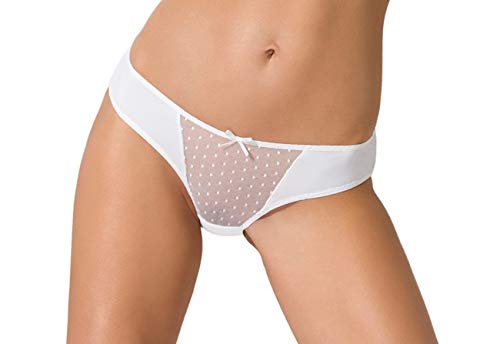 Passion Dessous Weißer erotischer Damen Panty Slip mit Tüll Einsätzen transparent dehnbar Frauen Höschen S/M von Passion Dessous