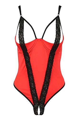 Roter ouvert Stringbody mit schwarzer Spitze Damen Dessous Body dehnbar im Schritt offen L/XL von Passion Dessous