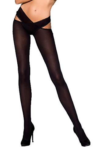 Schwarze Damen Dessous business Strumpfhose elastisch transparent mit Bänder 1/2 von Passion Dessous