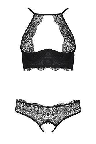 Schwarzes Damen Dessous Set aus Bügel BH Top und ouvert Slip aus Spitze und Netzmaterial transparent 2XL/3XL Schwarzes Damen Dessous Set aus Bügel BH Top und ouvert Slip aus Spitze und Netzmaterial transparent 2XL/3XL von Passion Dessous