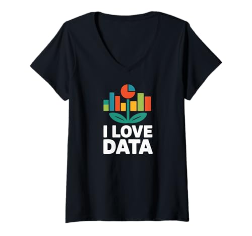 Damen Aussage „Ich Liebe Datenliebhaber“ T-Shirt mit V-Ausschnitt von Passion For Data Visualization