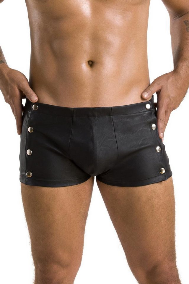 Passion Menswear Boxershorts Schwarzer Herren Dessous Shorts aus mattem Kunstleder mit Metallknöpfe von Passion Menswear