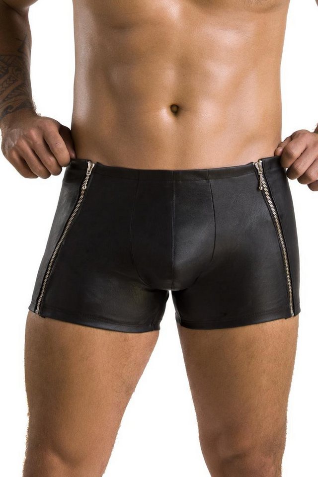 Passion Menswear Boxershorts Schwarzer Herren Dessous Shorts aus mattem Kunstleder mit Reißverschlü von Passion Menswear