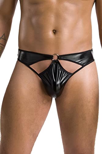 Passion Menswear Schwarzer erotischer Männer String Herren Slip aus Wetlook-Material und Gummibändern S/M von Passion Menswear
