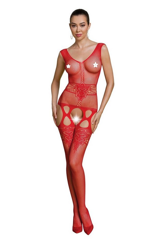 Passion Bodystocking Bodystocking rot ouvert Catsuit transparent Netz 20 DEN (1 St) von Passion