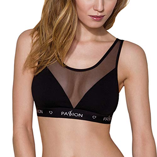 Passion Dame Sport-BH Softschale Netz Gym Jogging Sport Tüllnetz PS002, Schwarz,XL von Passion