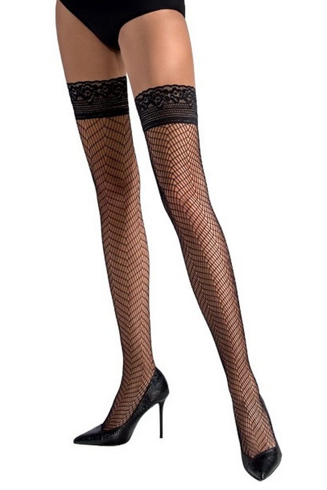 Passion Halterlose Strümpfe Halterlose Netzstrümpfe schwarz asymmetrisch transparent (1-Paar) von Passion