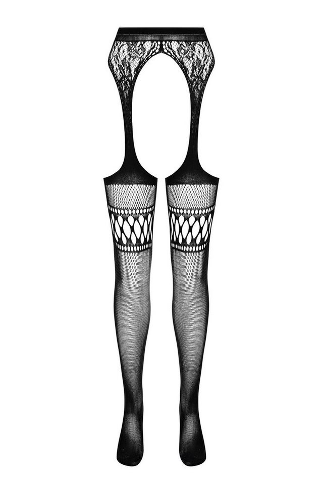 Passion Strapsstrümpfe Strapsstrümpfe in schwarz Strumpfhose ouvert aus (1-Paar) von Passion