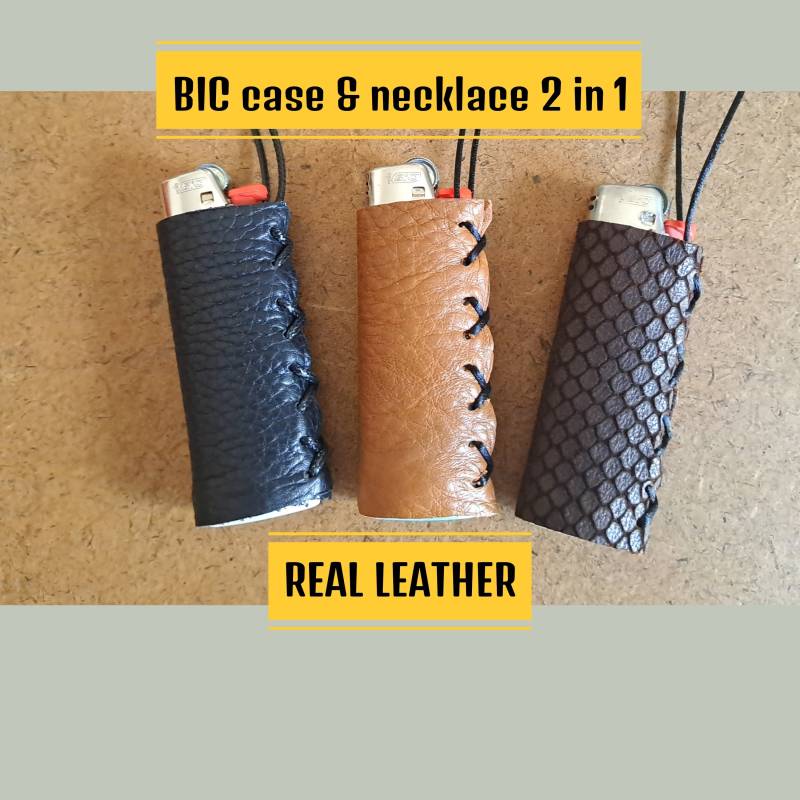 Custodia in Pelle Per Accendini Bic, Portaccendino Collana Con Regolabile Chiusura, Fatto A Mano von PassionHM