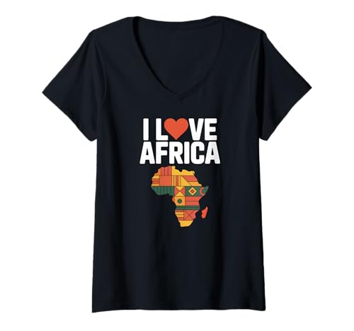 Damen I Love Africa Lebendiges ethnisches Muster Karte T-Shirt mit V-Ausschnitt Damen I Love Africa Lebendiges ethnisches Muster Karte T-Shirt mit V-Ausschnitt von Passionate African Heritage Exploration