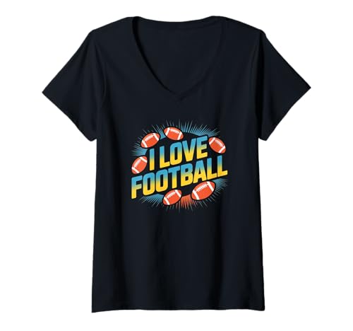 Damen I Love Football Enthusiast-Grafik T-Shirt mit V-Ausschnitt Damen I Love Football Enthusiast-Grafik T-Shirt mit V-Ausschnitt von Passionate American Football Fan Spirit