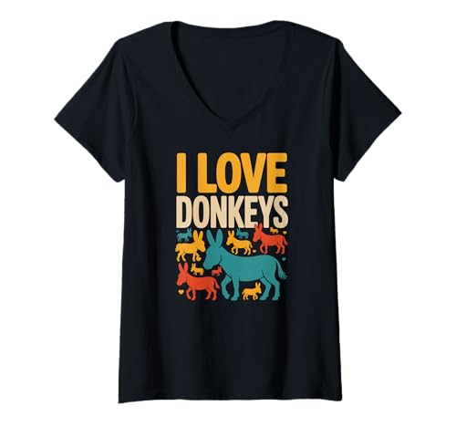Damen Ich Liebe Esel Animal Lovers Delight T-Shirt mit V-Ausschnitt Damen Ich Liebe Esel Animal Lovers Delight T-Shirt mit V-Ausschnitt von Passionate Animal Enthusiasts Connection