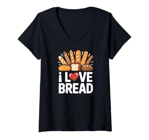 Damen Baguette-Fächer I Love Bread T-Shirt mit V-Ausschnitt von Passionate Artisan Loaf Enthusiasts