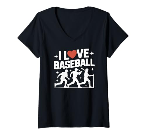 Damen I Love Baseball Enthusiasts Grafik T-Shirt mit V-Ausschnitt Damen I Love Baseball Enthusiasts Grafik T-Shirt mit V-Ausschnitt von Passionate Baseball Enthusiast Collection