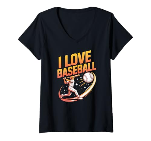 Damen Ich Liebe die Spielerkunst von Baseball-Enthusiasten T-Shirt mit V-Ausschnitt Damen Ich Liebe die Spielerkunst von Baseball-Enthusiasten T-Shirt mit V-Ausschnitt von Passionate Baseball Enthusiast Collection