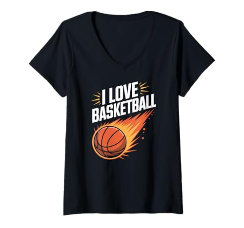 Damen Ich Liebe Basketball Fiery Passion Design T-Shirt mit V-Ausschnitt Damen Ich Liebe Basketball Fiery Passion Design T-Shirt mit V-Ausschnitt von Passionate Basketball Enthusiasts United