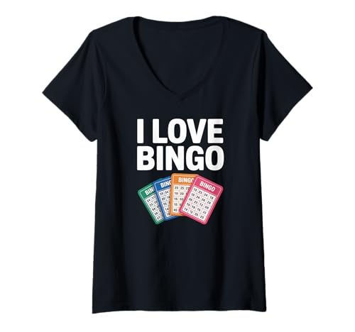 Damen I Love Bingo Kartenspiel lustiges Design T-Shirt mit V-Ausschnitt von Passionate Bingo Enthusiasts Club