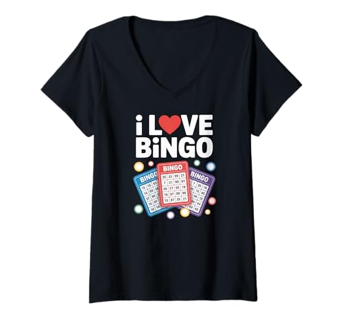 Damen Ich Liebe Bingo Fun Enthusiast Design T-Shirt mit V-Ausschnitt von Passionate Bingo Enthusiasts Community