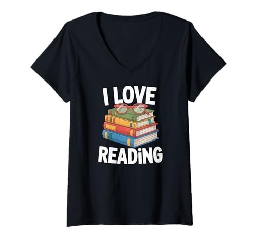 Damen Ich Liebe es, Buchliebhaber-Design zu lesen T-Shirt mit V-Ausschnitt von Passionate Book Lovers Readers Unite