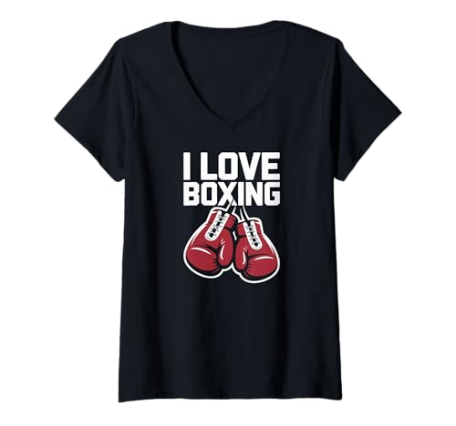 Damen I Love Boxing Enthusiast Handschuhe T-Shirt mit V-Ausschnitt von Passionate Boxing Enthusiast Gear
