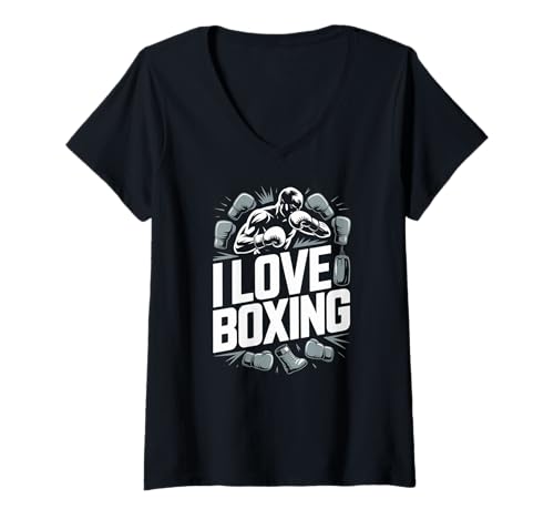 Damen Ich Liebe Boxenthusiast Punching Fighter T-Shirt mit V-Ausschnitt Damen Ich Liebe Boxenthusiast Punching Fighter T-Shirt mit V-Ausschnitt von Passionate Boxing Enthusiasts Fight Club