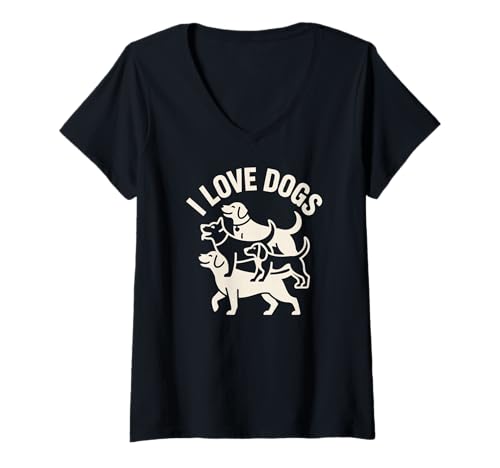 Damen Ich Liebe Hunde, entzückende Welpenliebhaber, Unite T-Shirt mit V-Ausschnitt Damen Ich Liebe Hunde, entzückende Welpenliebhaber, Unite T-Shirt mit V-Ausschnitt von Passionate Canine Human Paw Connection