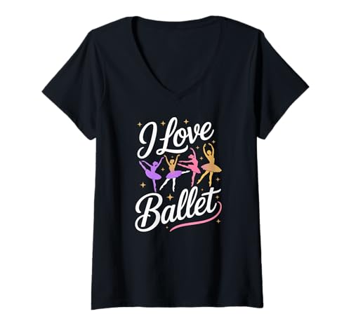 Damen Ich Liebe Ballett Charming Dance Illustration T-Shirt mit V-Ausschnitt Damen Ich Liebe Ballett Charming Dance Illustration T-Shirt mit V-Ausschnitt von Passionate Dance Enthusiasts Expression