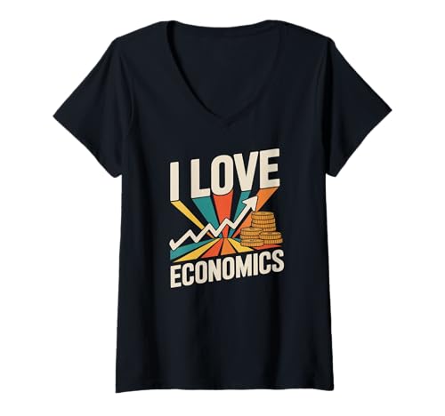 Damen Ich liebe Economics Chart Coin Graphics T-Shirt mit V-Ausschnitt von Passionate Economics Enthusiast Vibes