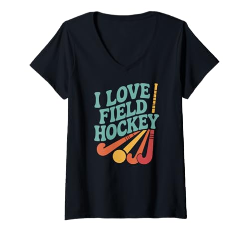 Damen Ich Liebe Feldhockey, Retro-Design für Enthusiasten T-Shirt mit V-Ausschnitt Damen Ich Liebe Feldhockey, Retro-Design für Enthusiasten T-Shirt mit V-Ausschnitt von Passionate Field Hockey Enthusiasts Gear