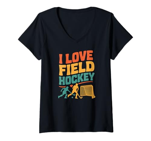Damen Ich Liebe Ausrüstung für Feldhockey-Enthusiasten T-Shirt mit V-Ausschnitt von Passionate Field Hockey Enthusiasts