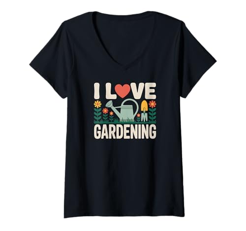 Damen I Love Gardening Blumen Gießkanne T-Shirt mit V-Ausschnitt Damen I Love Gardening Blumen Gießkanne T-Shirt mit V-Ausschnitt von Passionate Gardener Heart Nature Lover