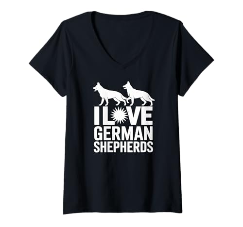 Damen Ich Liebe Deutsche Schäferhunde Enthusiast Pride T-Shirt mit V-Ausschnitt von Passionate German Shepherd Lovers