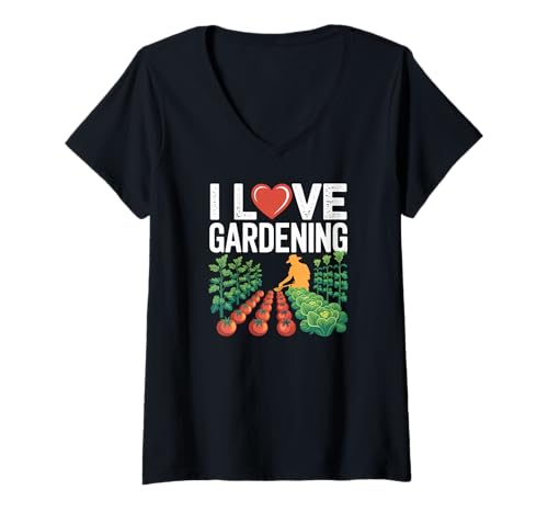 Damen Ich Liebe Gartenarbeit, leidenschaftlicher Züchter T-Shirt mit V-Ausschnitt von Passionate Green Thumb Enthusiasts