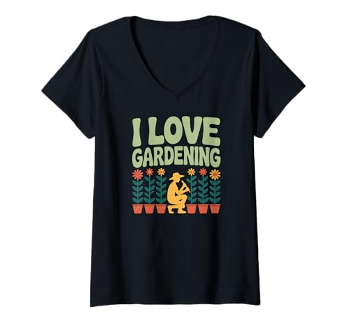 Damen Ich Liebe Kunst für Gartenpflanzenliebhaber T-Shirt mit V-Ausschnitt von Passionate Green Thumb Lovers Club
