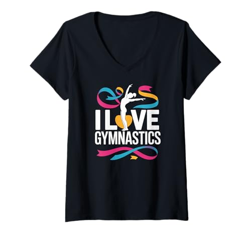 Damen Ich Liebe Gymnastics Enthusiast Spirit T-Shirt mit V-Ausschnitt von Passionate Gymnast Artistry
