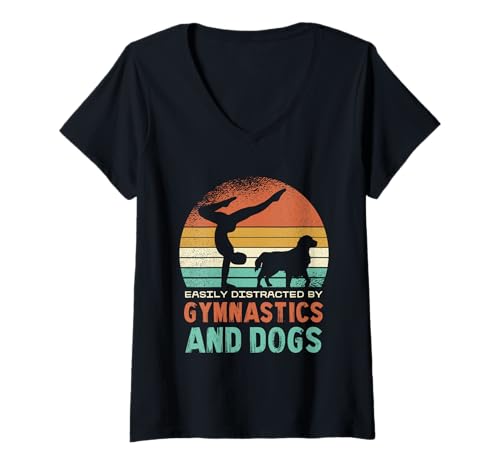 Damen Lässt Sich leicht von Gymnastik und Hunden ablenken T-Shirt mit V-Ausschnitt Damen Lässt Sich leicht von Gymnastik und Hunden ablenken T-Shirt mit V-Ausschnitt von Passionate Gymnastics Dog Lovers United Fun