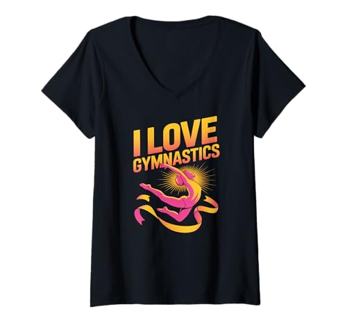 Damen Ich Liebe Gymnastik Vibrant Expression T-Shirt mit V-Ausschnitt Damen Ich Liebe Gymnastik Vibrant Expression T-Shirt mit V-Ausschnitt von Passionate Gymnastics Enthusiasts